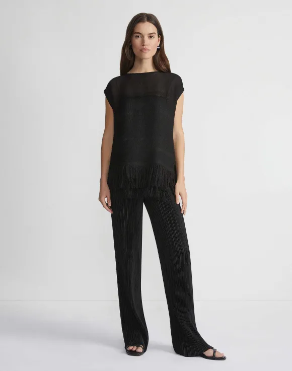 Burlap Jacquard Linen Viscose-Silk Fringed Blouse