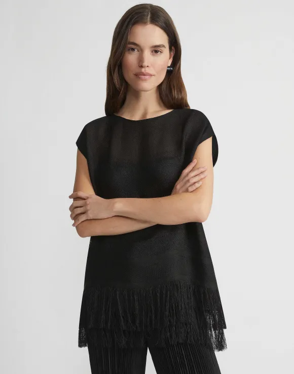 Burlap Jacquard Linen Viscose-Silk Fringed Blouse