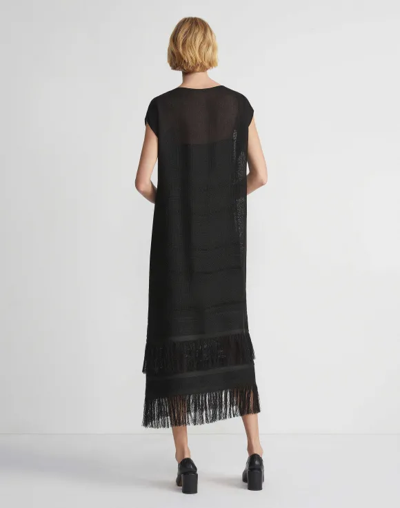 Burlap Jacquard Linen Viscose-Silk Fringed Dress