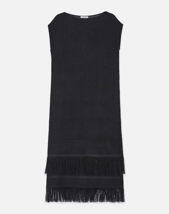Burlap Jacquard Linen Viscose-Silk Fringed Dress