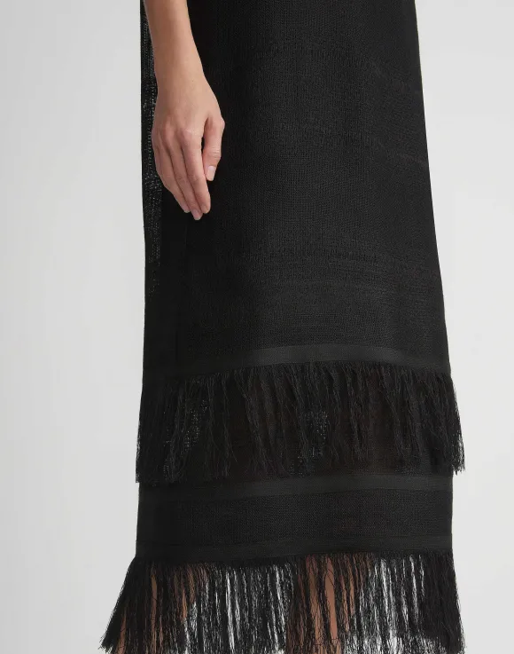 Burlap Jacquard Linen Viscose-Silk Fringed Dress