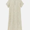 Burlap Print Crinkle Stretch Silk T-Shirt Dress