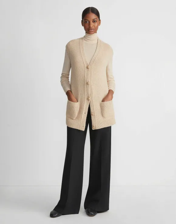 Camel Hair Chainette Button Sweater Vest