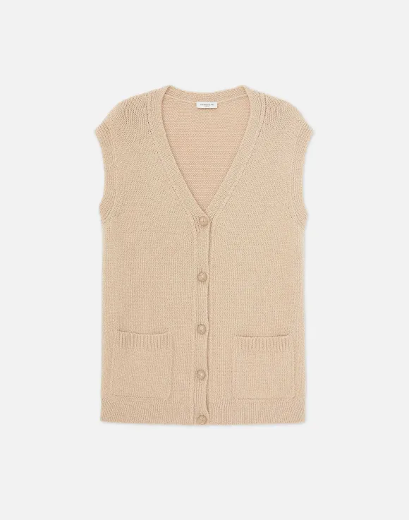 Camel Hair Chainette Button Sweater Vest