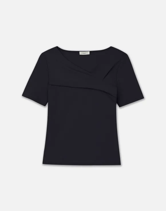 Cotton Rib Twisted V-Neck Tee