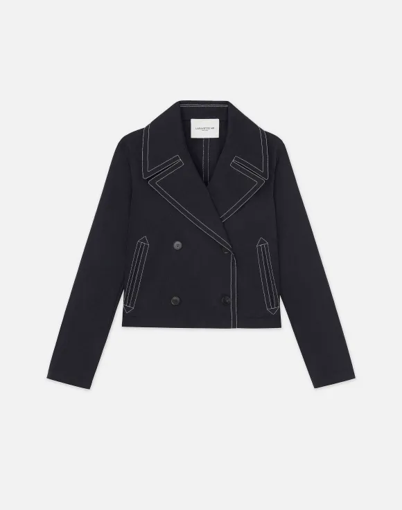 Cotton Twill Double Breasted Contrast Stitched Jacket