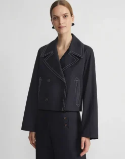 Cotton Twill Double Breasted Contrast Stitched Jacket
