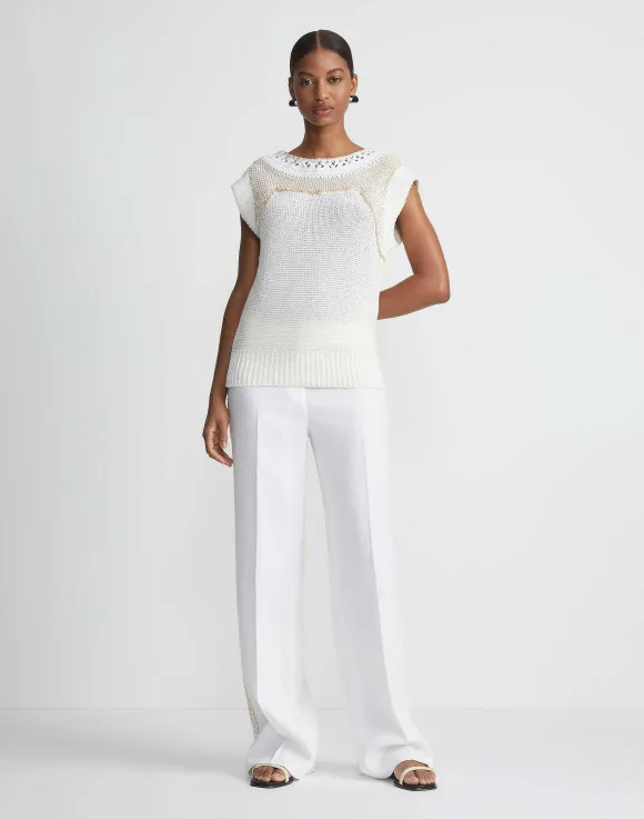 Cotton-Silk Hand Macram Trim Sweater