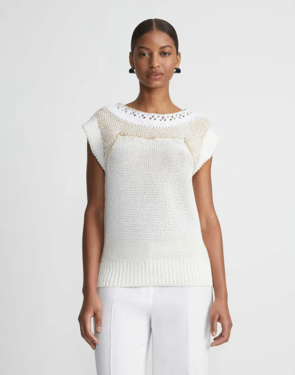 Cotton-Silk Hand Macram Trim Sweater