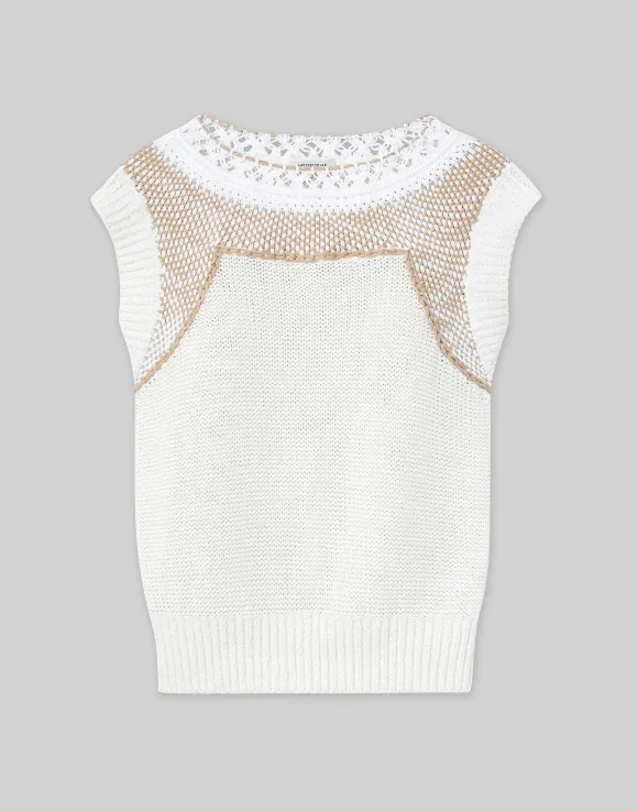 Cotton-Silk Hand Macram Trim Sweater