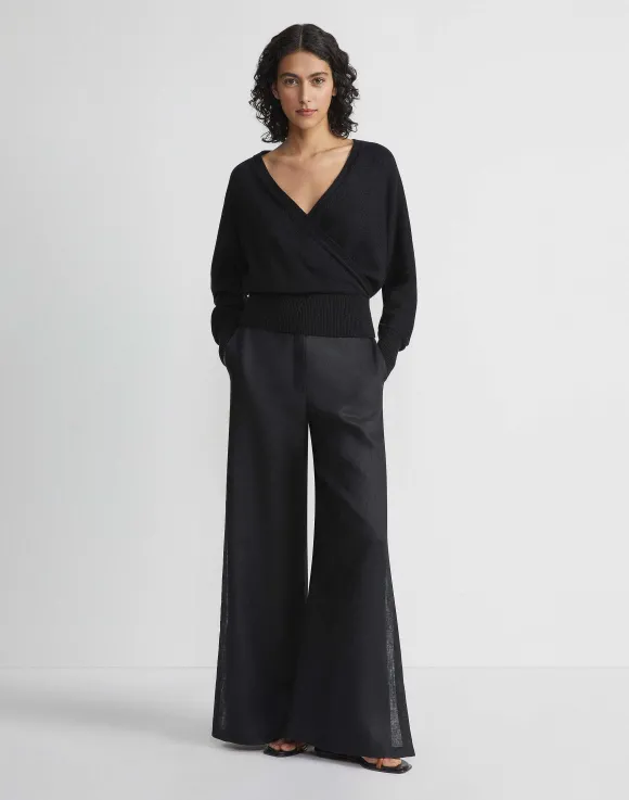 Cotton-Silk Surplice V-Neck Sweater