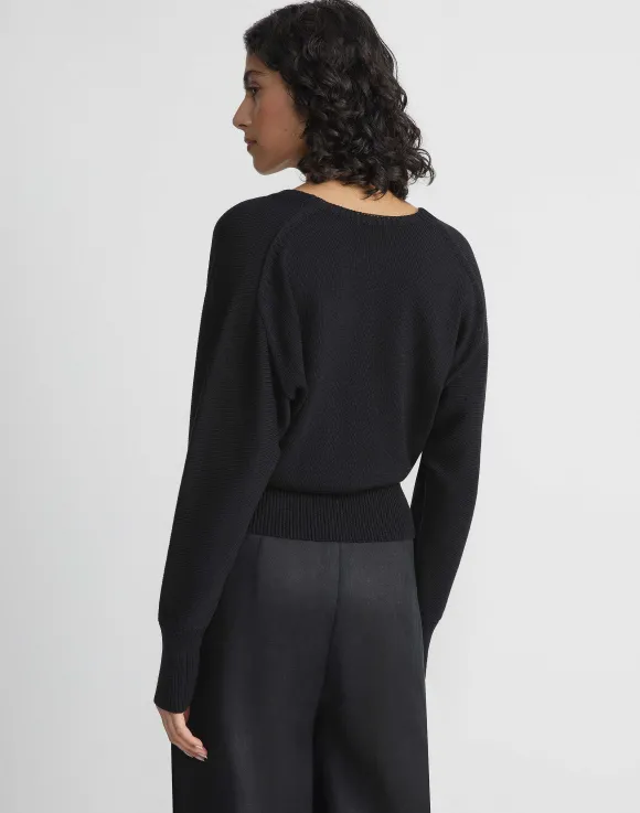 Cotton-Silk Surplice V-Neck Sweater