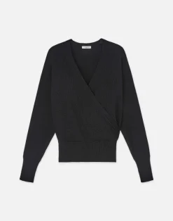 Cotton-Silk Surplice V-Neck Sweater