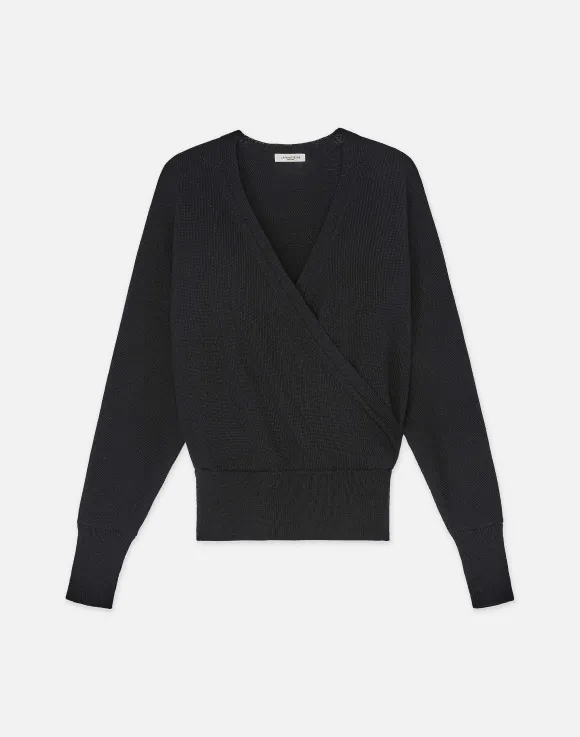Cotton-Silk Surplice V-Neck Sweater