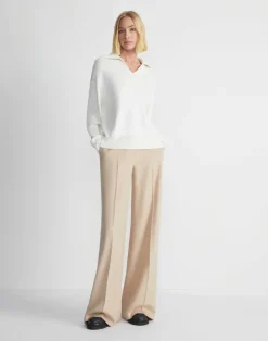 Cotton-Silk Tape Collared Sweater