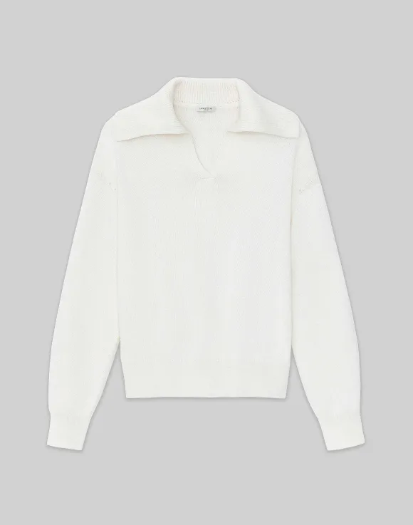 Cotton-Silk Tape Collared Sweater