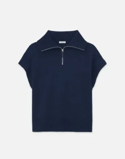 Cotton-Silk Tape Half Zip Sweater
