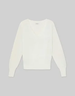 Cotton-Silk Tape Wide V-Neck Dolman Sweater