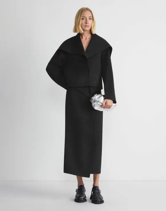 Double Face Wool-Cashmere Foldover Midi Skirt
