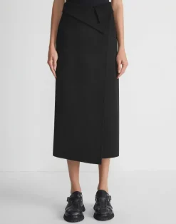 Double Face Wool-Cashmere Foldover Midi Skirt