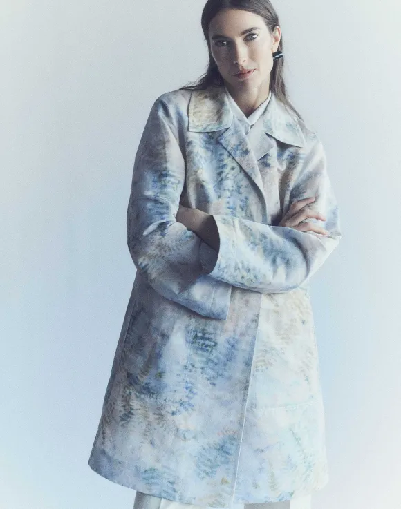 Eco Fern Print Linen-Poly Overcoat