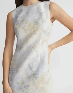 Eco Fern Print Linen-Poly Sheath Dress