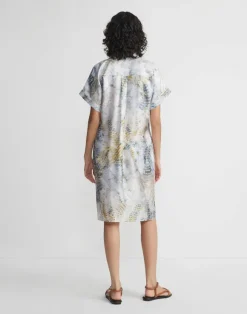 Eco Fern Print Silk Twill Tunic Button Dress
