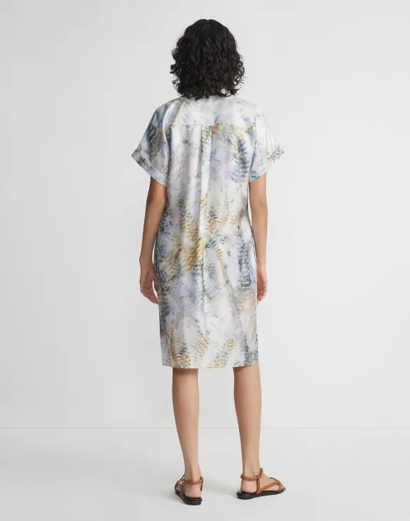 Eco Fern Print Silk Twill Tunic Button Dress