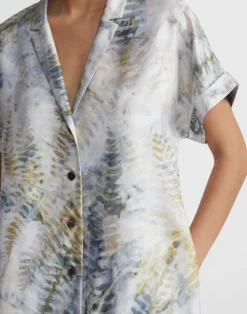 Eco Fern Print Silk Twill Tunic Button Dress