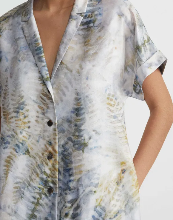 Eco Fern Print Silk Twill Tunic Button Dress