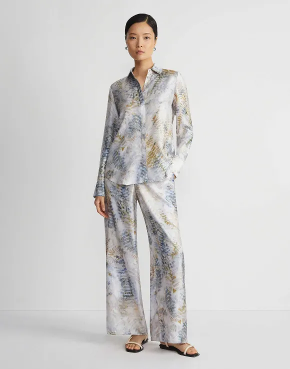 Eco Fern Print Silk Twill Buttoned Blouse