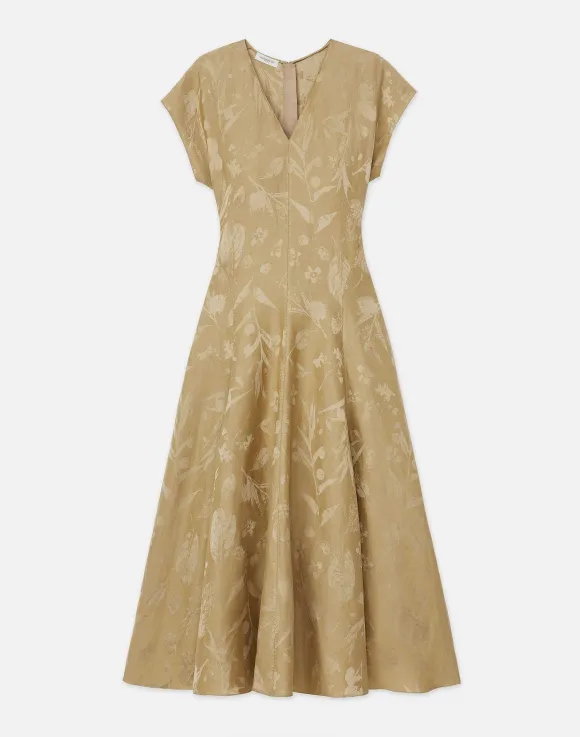 Eco Flora Jacquard Linen-Viscose Flared Dress