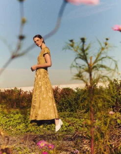 Eco Flora Jacquard Linen-Viscose Flared Dress