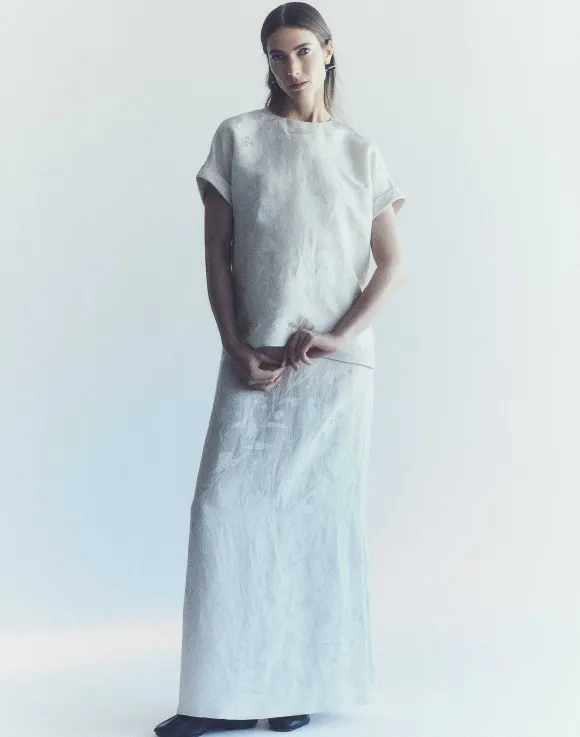 Eco Flora Jacquard Linen-Viscose T-Shirt Blouse