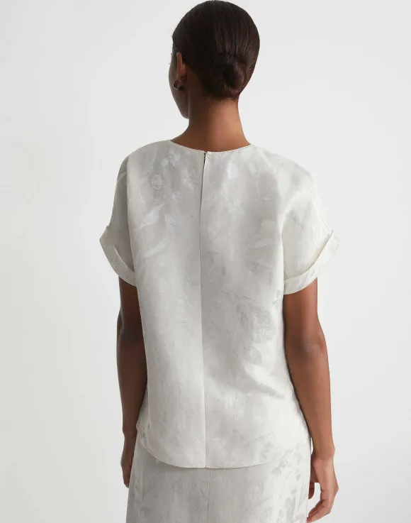 Eco Flora Jacquard Linen-Viscose T-Shirt Blouse