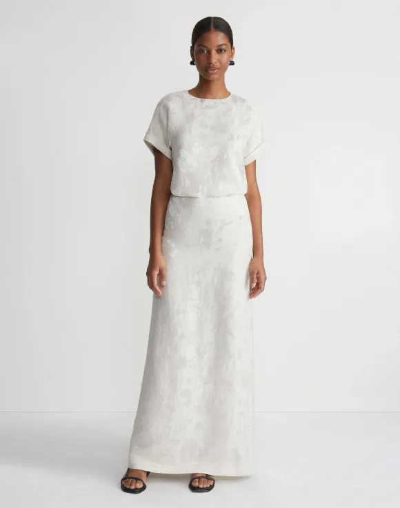 Eco Flora Jacquard Linen-Viscose Maxi Skirt