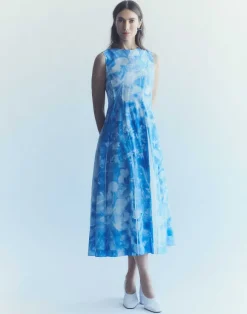 Eco Flora Print Poplin Pleated Dress