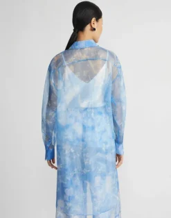 Eco Flora Print Silk Organza Oversized Tunic Blouse