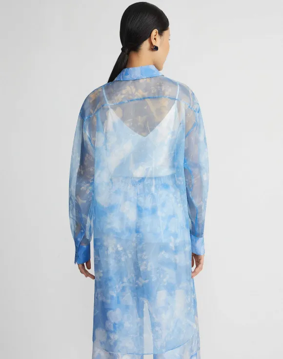 Eco Flora Print Silk Organza Oversized Tunic Blouse