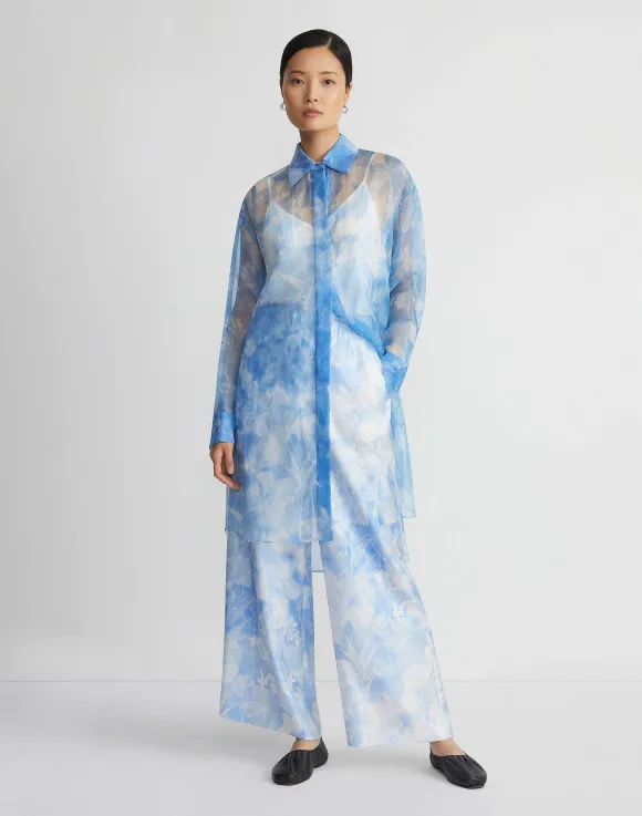 Eco Flora Print Silk Organza Oversized Tunic Blouse