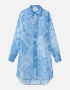 Eco Flora Print Silk Organza Oversized Tunic Blouse