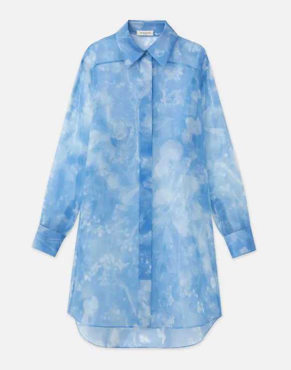 Eco Flora Print Silk Organza Oversized Tunic Blouse