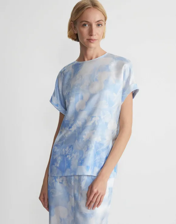 Eco Flora Print Silk Twill T-Shirt Blouse