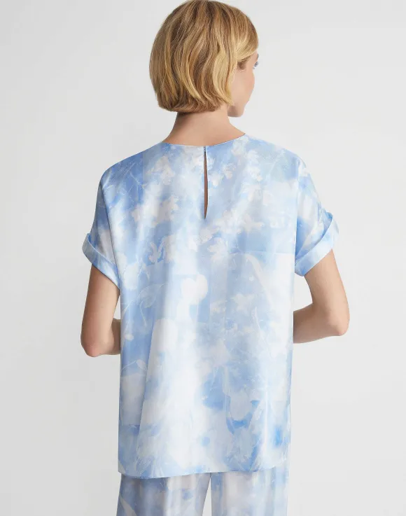 Eco Flora Print Silk Twill T-Shirt Blouse