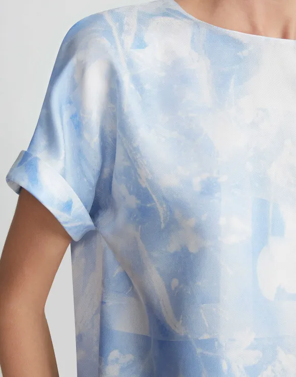 Eco Flora Print Silk Twill T-Shirt Blouse