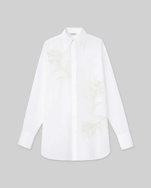Embroidered Flora Cotton Voile Oversized Shirt