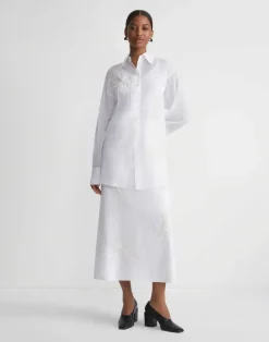 Embroidered Flora Cotton Voile Oversized Shirt