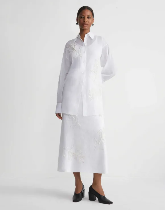 Embroidered Flora Cotton Voile Oversized Shirt