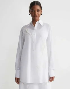 Embroidered Flora Cotton Voile Oversized Shirt