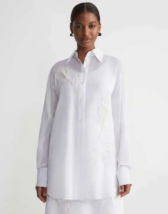 Embroidered Flora Cotton Voile Oversized Shirt